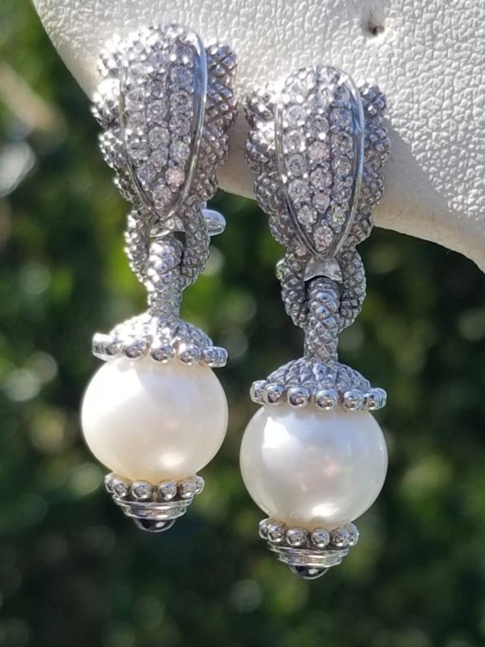 Judith Ripka Sterling Silver CZ Rhinestone Pearl Garnet Dangle Earrings - Picture 2 of 8